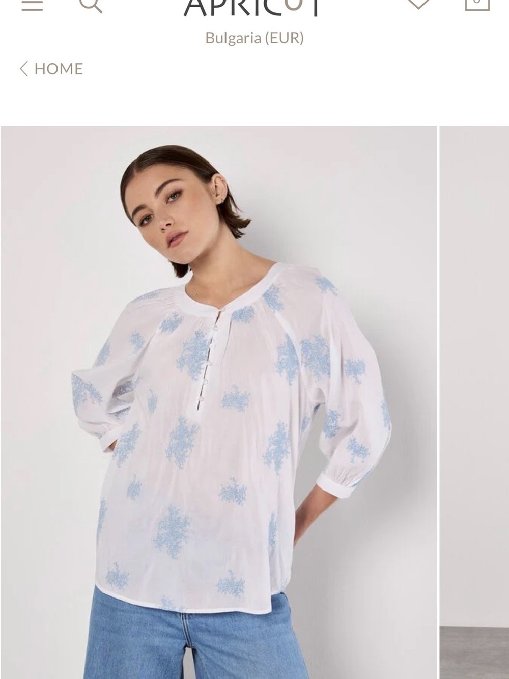 APRICOT White Cotton Tunic with Light Blue Floral Embroidery